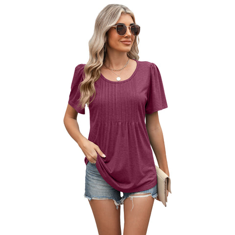 Hot-selling new round neck pull-up loose short-sleeved T-shirt top women's m301962