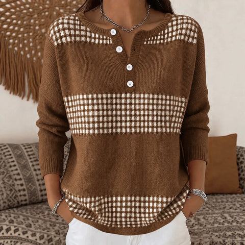 Delicate line polka dot print women's button sweater FF303270