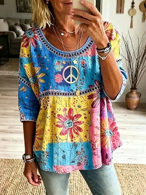 3D digital printing round neck seven-quarter sleeve women's clothing FF303095