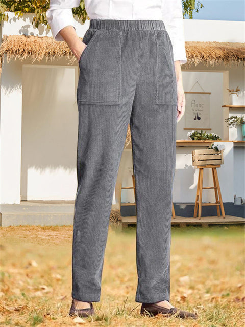 Women's solid color elastic waist striped straight casual pants women's m301568