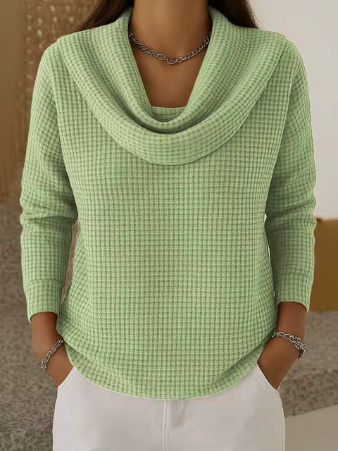 Women's Casual Loose Fashion Solid Color Waffle Long Sleeve Pullover M302338