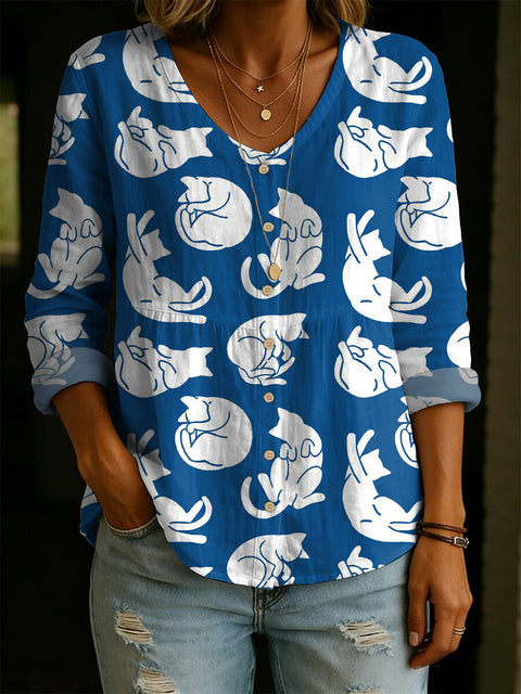 Crew Neck Women's Floral 3D Printed Women's Henley Shirt m302611