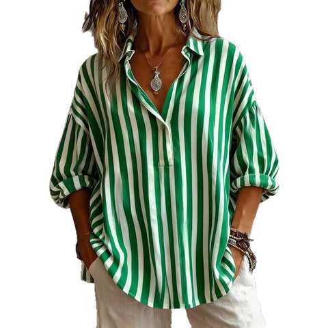 Long Sleeve Pullover Striped Loose Women's Shirt m303109