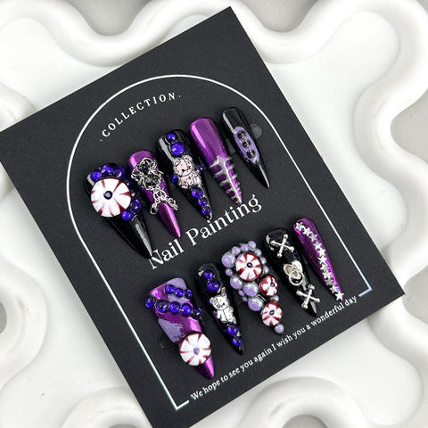 Grandiose and cool, dark wearing nail piece, advanced sense, pure handmade nail patch m3331198