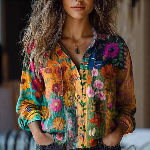 Fashion women's clothing European and American versatile printing casual lapel m301565