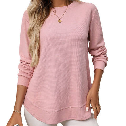 Loose waffle casual versatile T-shirt knitted long sleeve m302121