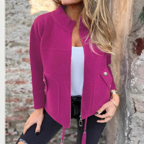 Women's casual woolen lapel tether false pocket blazer m302097