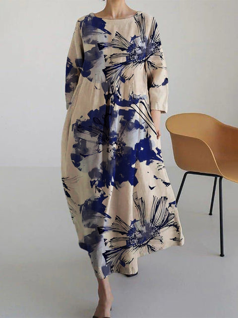 Lockeres, modisches Premium-Kleid mit Rundhalsausschnitt und langen Ärmeln und Aufdruck m301044