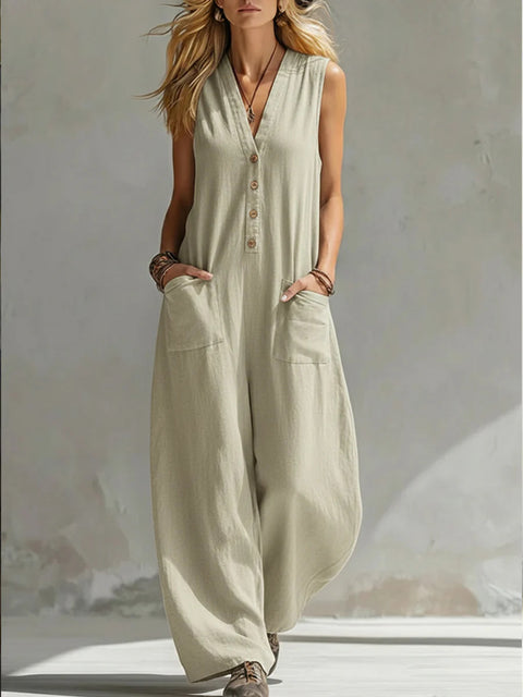 New spring and summer women's casual linen cotton sleeveless jumpsuit m302841