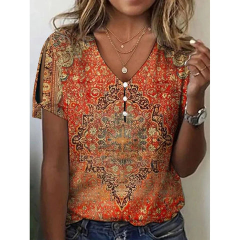 Ethnic style positioning printed short-sleeved top women's m302927