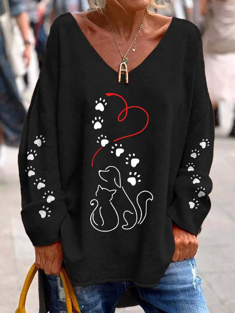 Large size split love dog 3D printing urban casual women's long T-shirt m301662