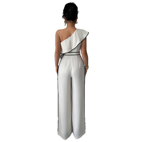 Elegant wind slanted shoulder vest wide leg pants jumpsuit m301391