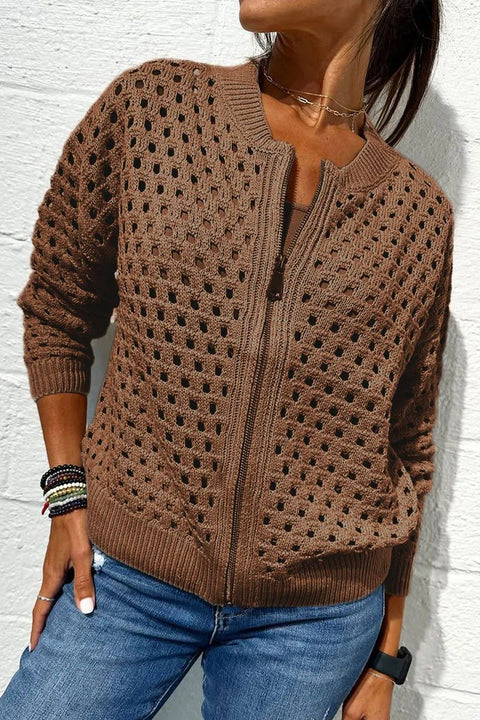 Women's Casual Hollow Knitted Zipper Jacket Women's Jacket m301906