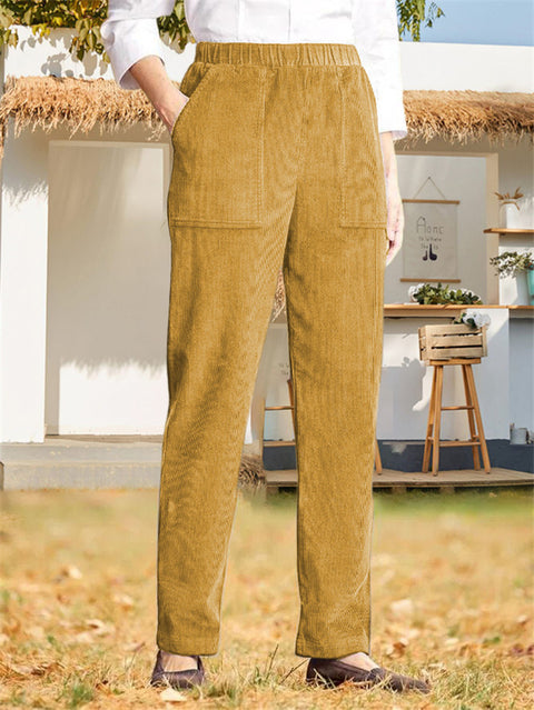 Women's solid color elastic waist striped straight casual pants women's m301568