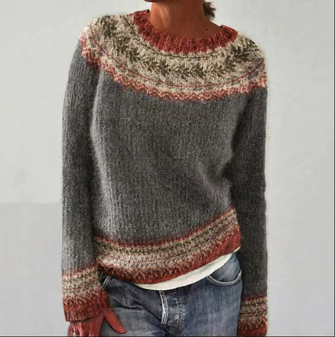 Crew neck color matching loose fashion pullover knitted sweater m301877
