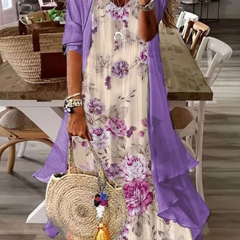 Women's inner dress two-piece floral print dress m302894