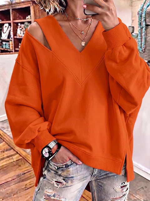 Open shoulder sweater autumn and winter new age-reducing foreign style V-neck leopard print long-sleeved top FF303328