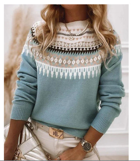 Crew neck color matching loose fashion pullover knitted sweater m301877