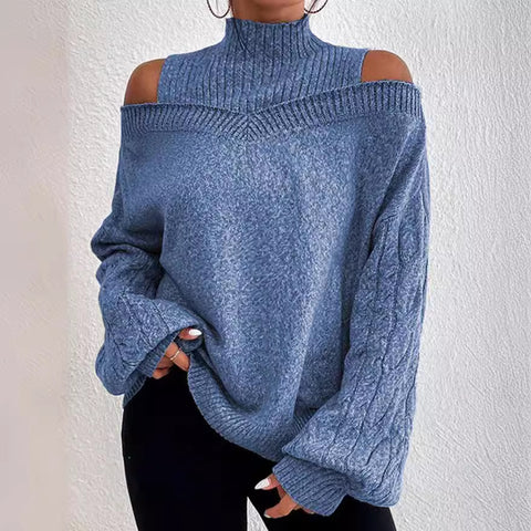 Pull col roulé épaules dénudées, pull ample en maille pour femme m300502 
