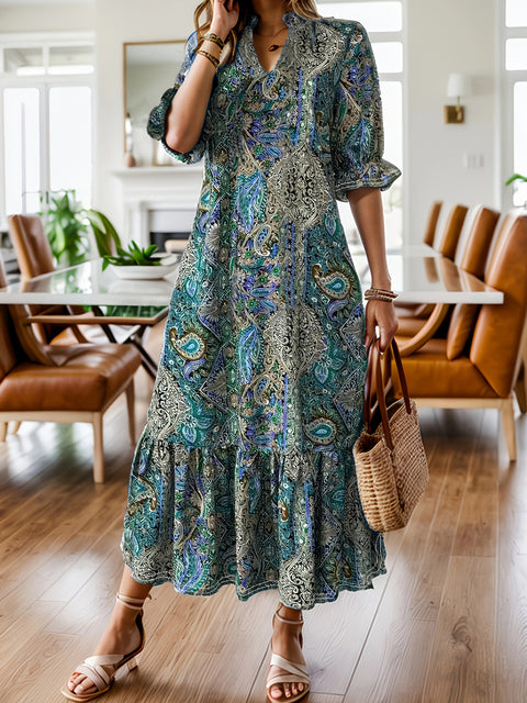 Printed V-neck plus size dress m301199