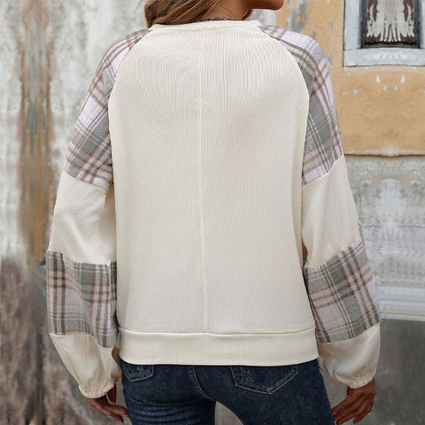 crew neck splicing sleeve loose casual sweater m300855