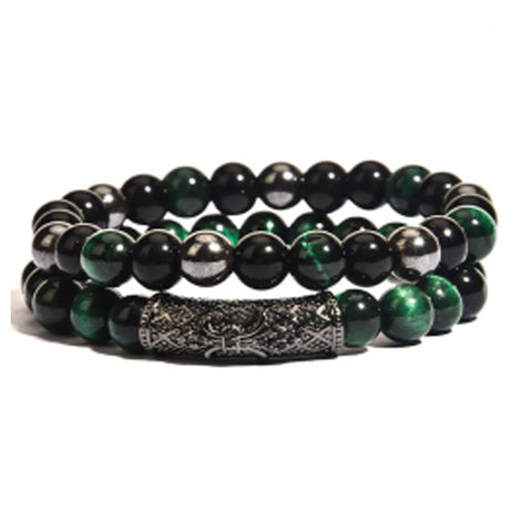 Tiger's eye copper micro-inlaid elastic bracelet black matte zircon m3331288