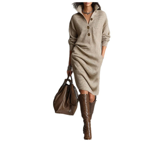 Autumn casual button lapel loose straight knitted medium and long sweater skirt m302183