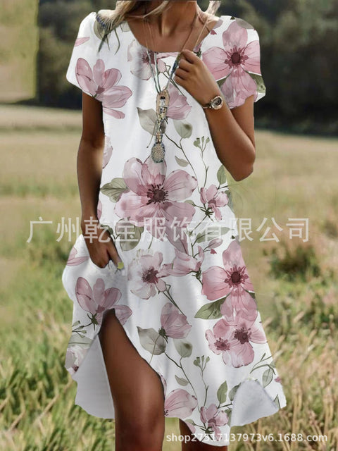 Floral print crew neck casual dress m303190