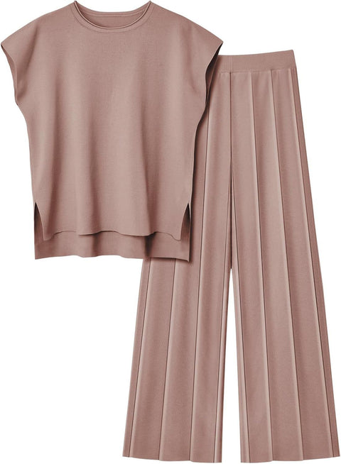 Women's knitted casual suit sleeveless vest knitted sweater + wide-leg pants two-piece set m301592