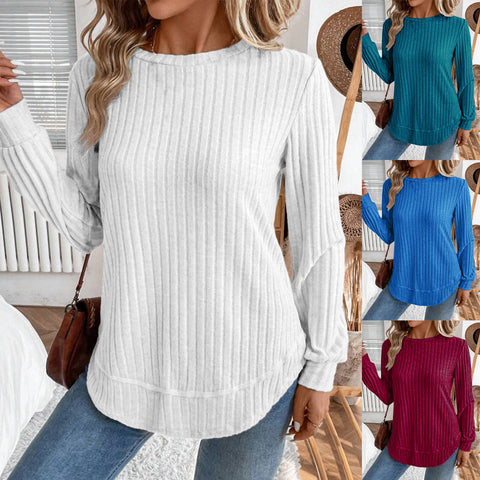 Long-sleeved knitted sweater women's European and American long commuter versatile pullover crew neck top women's m302290