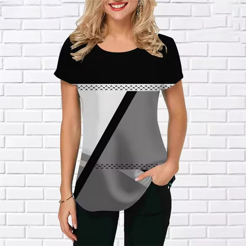 Women's T-shirt summer short-sleeved 3D printing classic simple women's T-shirt loose casual crew neck top m301663