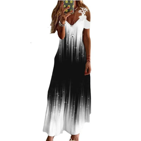 Summer new lace suspender v-neck fashion printed loose dress m301218