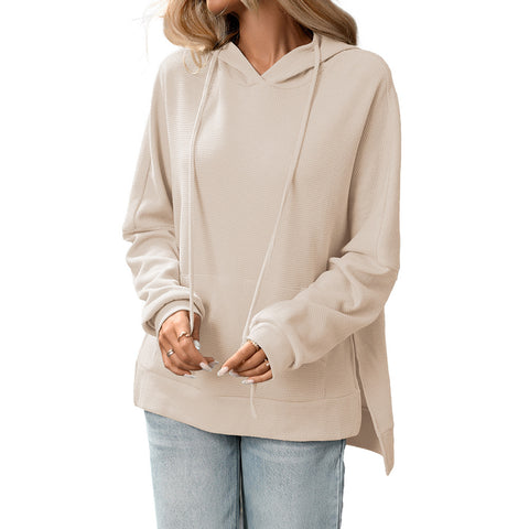 Waffle knitted pullover long-sleeved sweater hoodie women's m302107