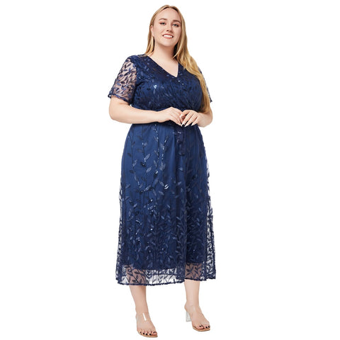 Women's summer new V-neck short-sleeved bead dress dress m301574