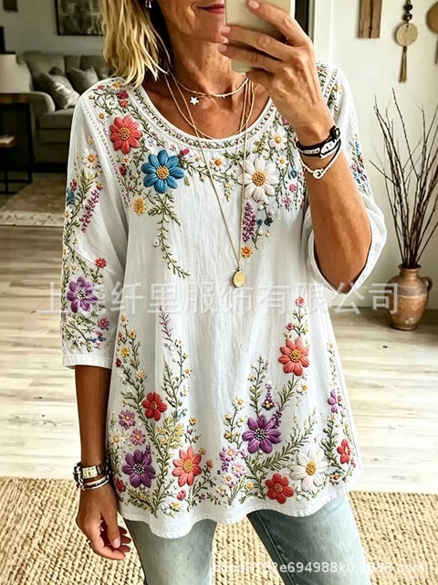 3D digital printing round neck seven-quarter sleeve women's clothing FF303095