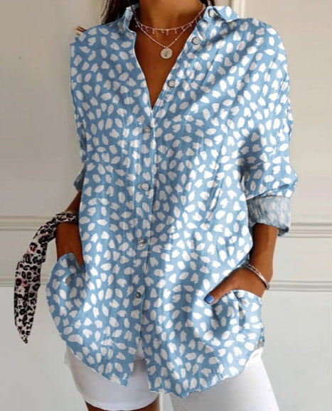 3D digital printing abstract pattern women's long-sleeved buckle linen shirt m302749-01