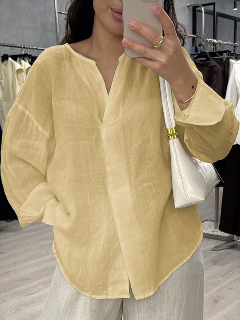 casual long-sleeved V-neck regular multi-color women's top shirt m303110
