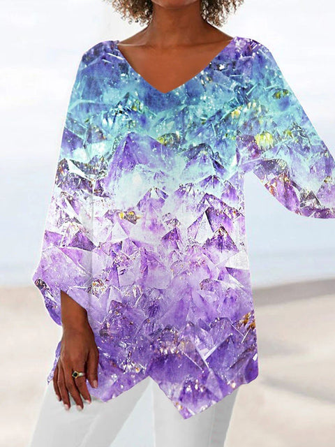 3D printing animal natural scenery V-neck nine-quarter sleeve loose T-shirt m301694