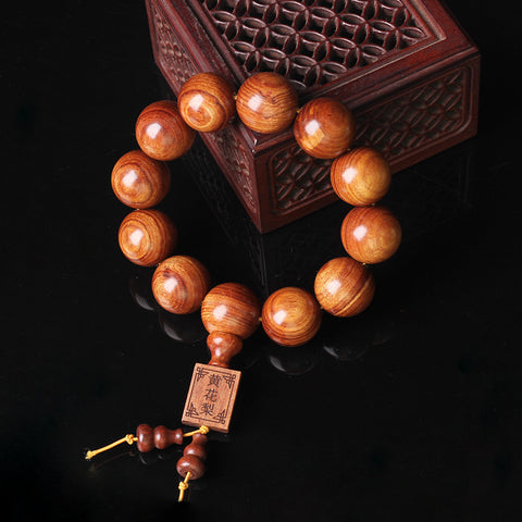Natural Vietnamese Huanghuali 108 Buddha Beads Bracelet, Rosewood Lotus Bracelet, Wenwan Fragrant Wooden Bracelet m3331302