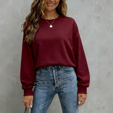 Top Women's Casual Loose Large Size Crew Neck Pullover Sweater Women's FF303319