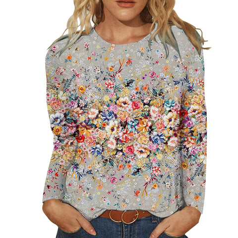 Women's Clothing round Neck 3/4 Sleeves Loose Print T-shirt M300227
