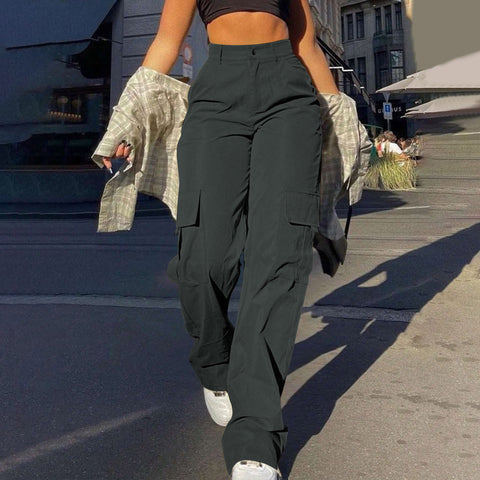 Fashion multi-pocket tooling straight trousers m301370