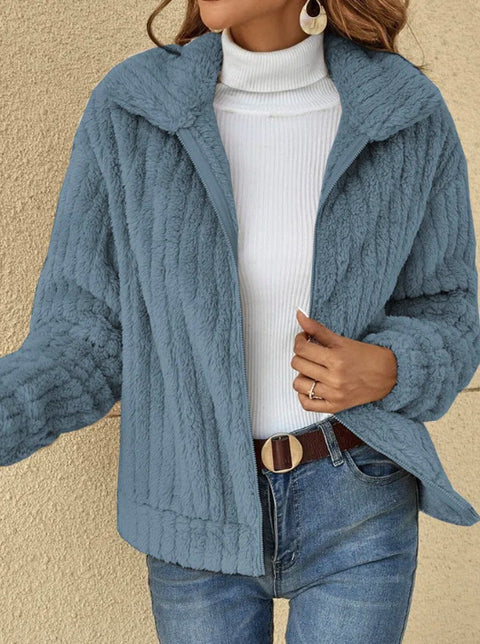 Pit strip plush cardigan lapel short jacket m300357