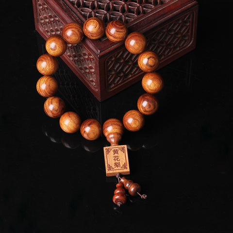 Natural Vietnamese Huanghuali 108 Buddha Beads Bracelet, Rosewood Lotus Bracelet, Wenwan Fragrant Wooden Bracelet m3331302