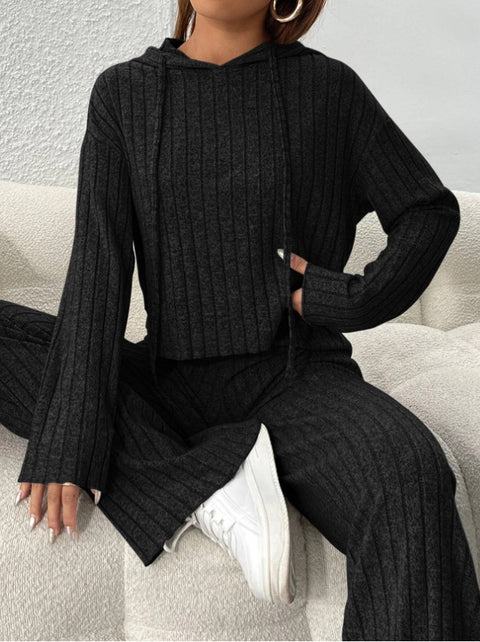Casual knitted long-sleeved suit women's foreign trade hooded sweater loose trousers two-piece set m301892