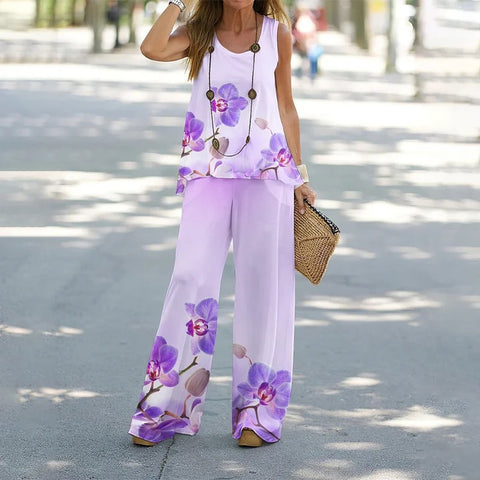 Casual fashion vest trousers set crew neck sleeveless top m301296