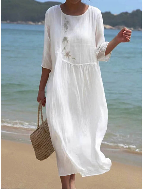Women's Crew Neck Long Printed Casual Fashion Women's Dress m301059