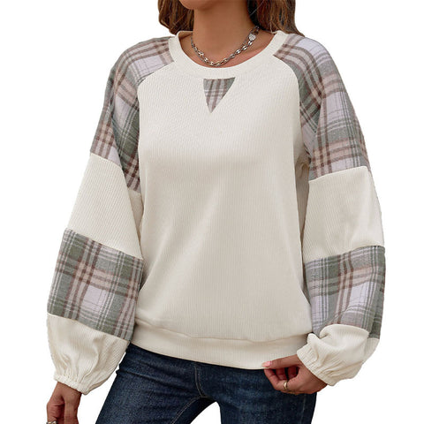 crew neck splicing sleeve loose casual sweater m300855