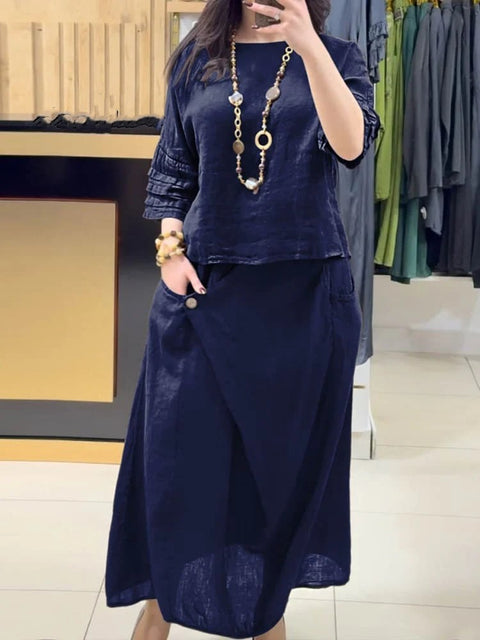 Casual solid color loose skirt two-piece set m302323
