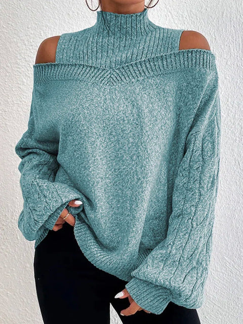 Pull col roulé épaules dénudées, pull ample en maille pour femme m300502 